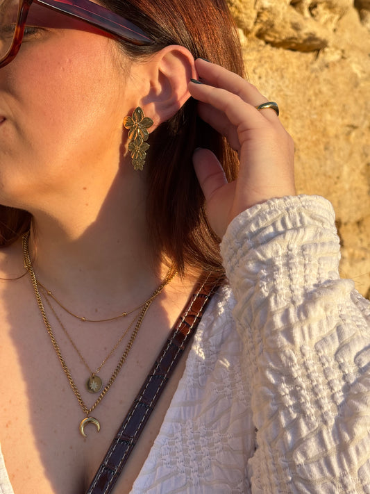 Pendientes Azahar Acero Baño Oro