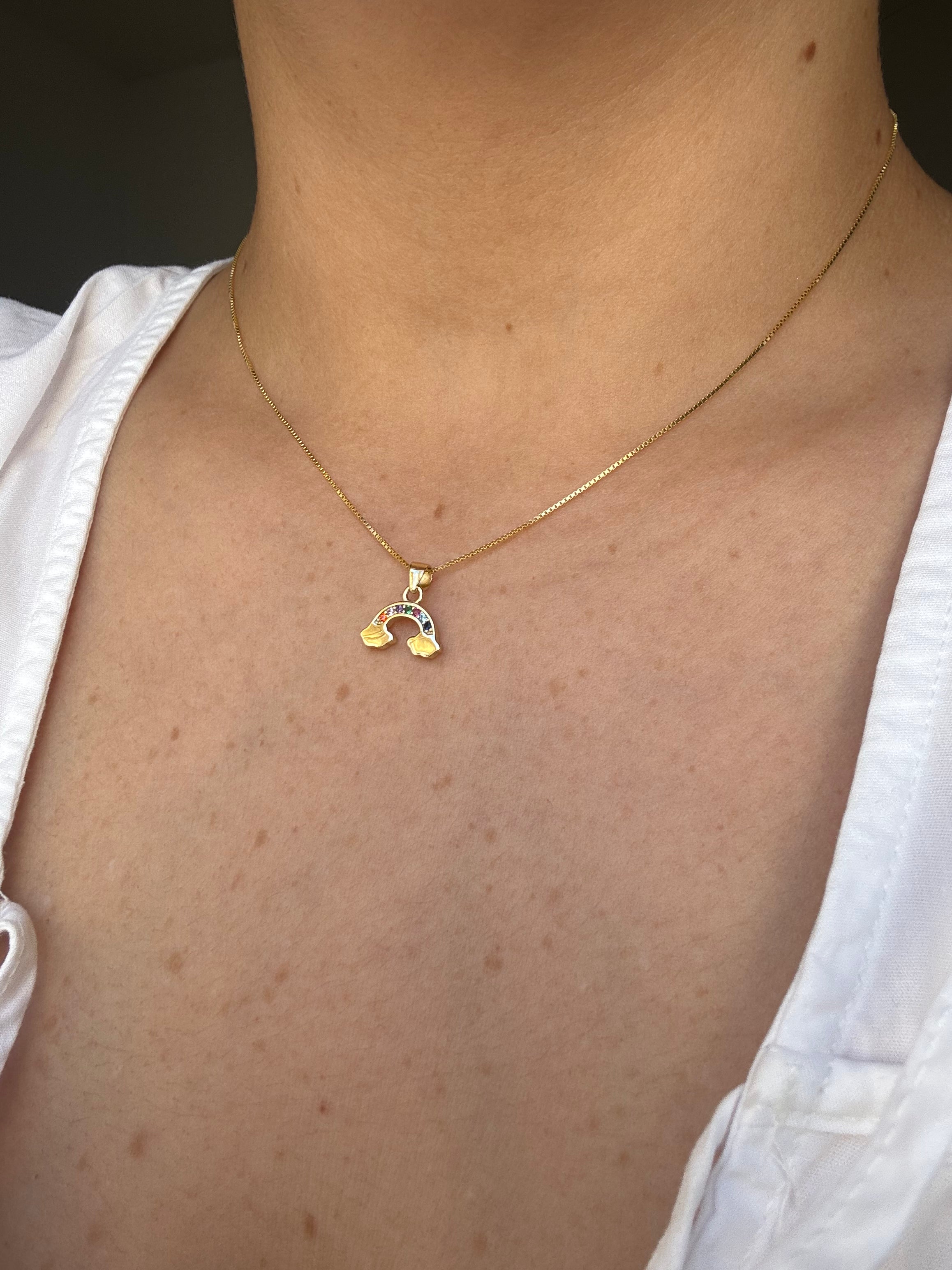 Colgante arcoiris plata de ley 925 bañada en oro 18k, colgante diario, colgante con luz propia, cómodo, duro.