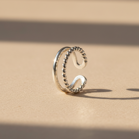 Anillo doble aro plata de ley 925, anillo universal, anillo abierto