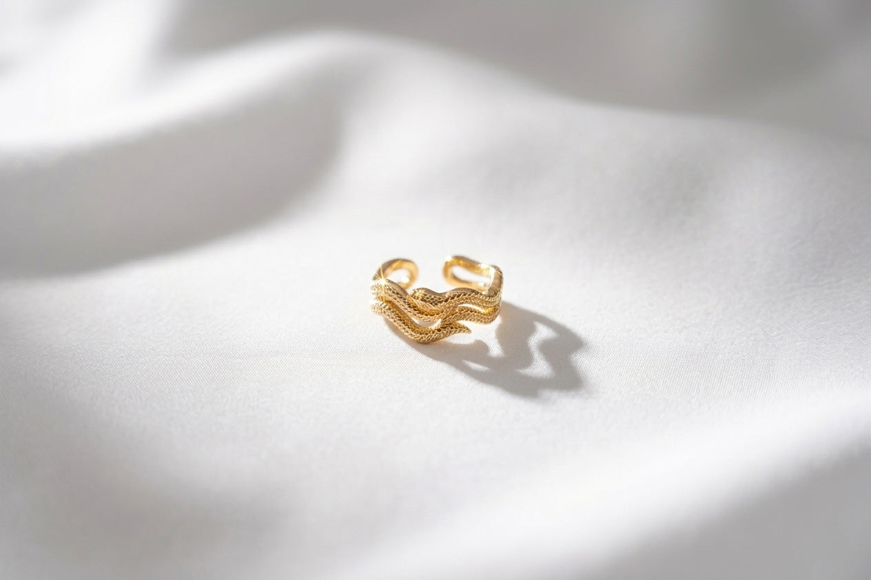 Anillo Serpiente Plata Baño Oro