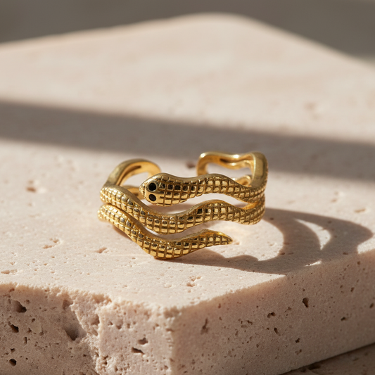 Anillo de serpiente plata de ley 925 bañada en oro 18k, anillo talla universal, anillo abierto