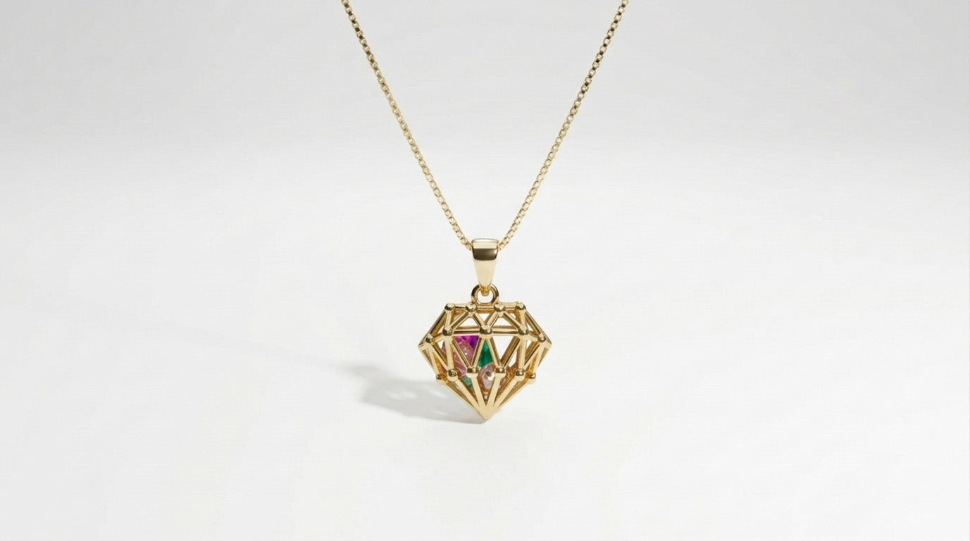 Colgante Diamante Eterno Plata Baño Oro