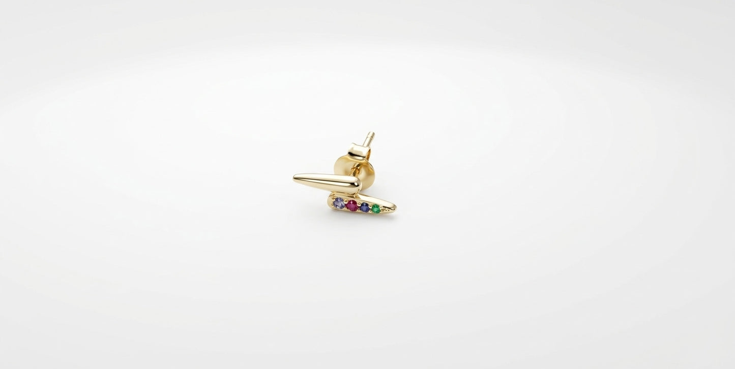 Pendiente suelto Rayo Multicolor Plata Baño Oro