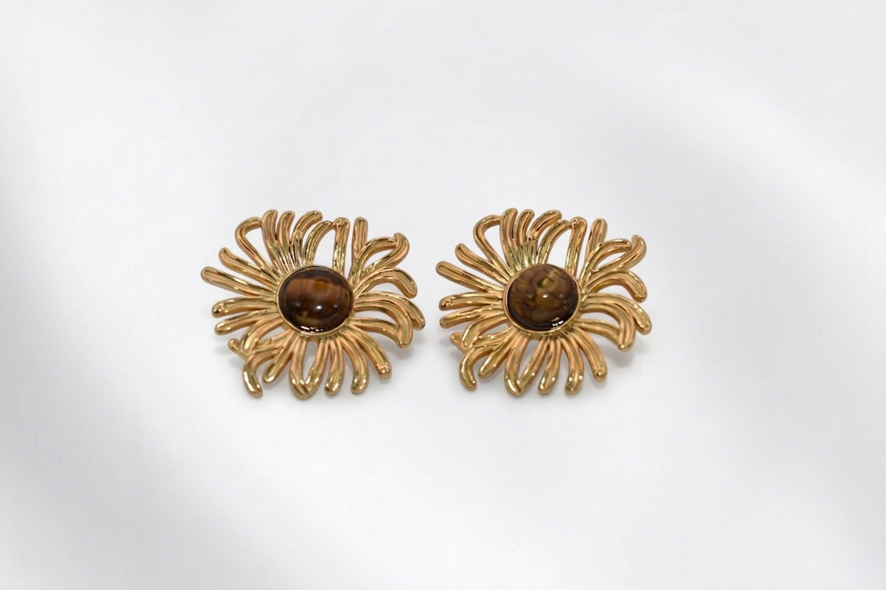 Pendientes Ámbar Acero Baño Oro