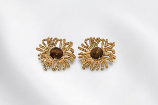 Pendientes Ámbar Acero Baño Oro